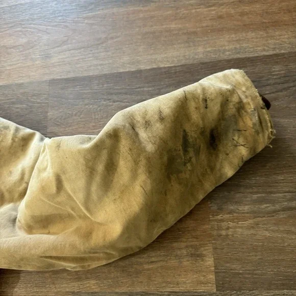 VTG‎ Carhartt Quilt Lined Canvas Chore Barn Coat Corduroy Collar Tan Distressed